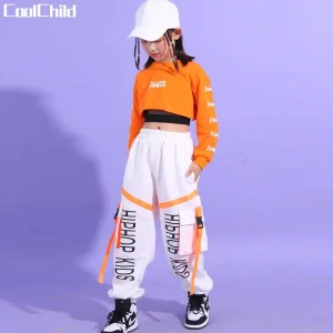 Hip Hop Girls Crop Top Contrast Cargo Pants ragazzi felpa Joggers bambino Streetwear vestiti set bambini Street Dance Jazz Costume 1