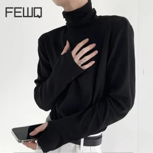 FEWQ Camicia inferiore da uomo versatile a collo alto Autunno Inverno 2025 Tinta unita Manica lunga Corea Moda Maschile Top 24E6168 1
