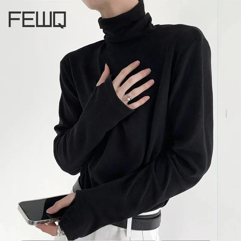 FEWQ Camicia inferiore da uomo versatile a collo alto Autunno Inverno 2025 Tinta unita Manica lunga Corea Moda Maschile Top 24E6168 1
