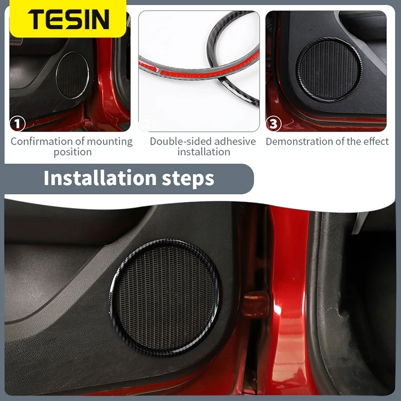 TESIN ABS In Fibra di Carbonio Auto Porta Interna Audio Altoparlante Decorazione Copertura Accessori per Ford Mustang 2015-2020 2021 2022 2023 4