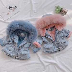 OLEKID 2025 Inverno Neonata Giacca di jeans Più Velluto Vera pelliccia Caldo Cappotto della tuta sportiva della ragazza del bambino 1-5 anni Bambini Infantile Ragazza Parka 1