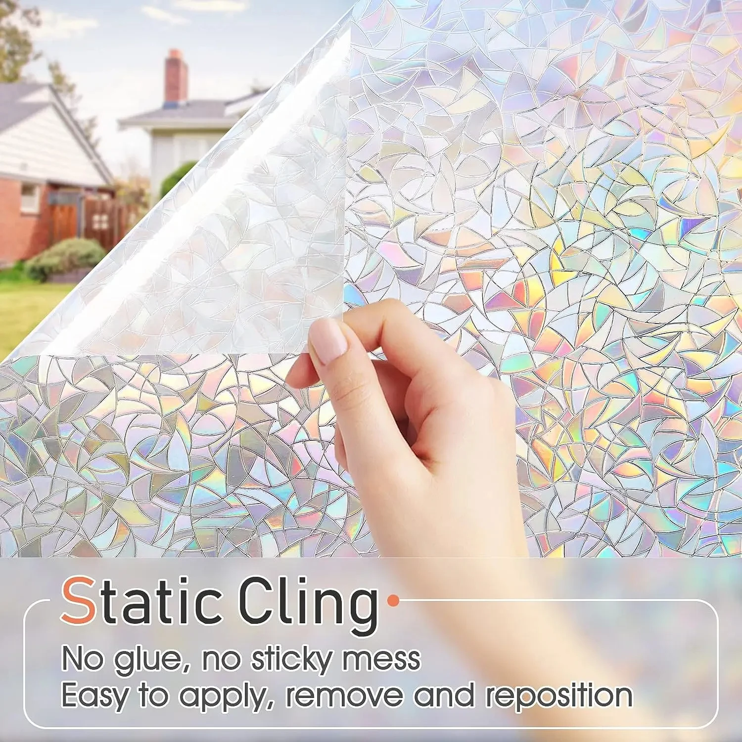 Pellicola per la privacy delle finestre anti-aspetto Adesivo in vetro smerigliato puro Arcobaleno 3D Specchio adesivo statico Film Opaco opaco Foglio di blocco solare 2