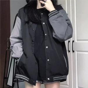 Giacca da baseball ampia unisex primavera autunno studente di moda coreana top girocollo capispalla corto donna uomo stile Harajuku 1