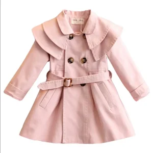 Trench per bambina doppio petto con volant e cintura invernale a maniche lunghe giacca a vento casual per bambini Trench per bambini 1