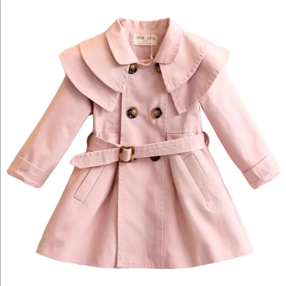 Trench per bambina doppio petto con volant e cintura invernale a maniche lunghe giacca a vento casual per bambini Trench per bambini 1
