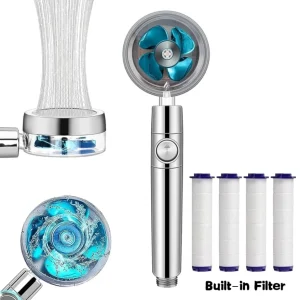 Rotazione di 360 gradi Turbo Ventilatore Soffione doccia Ad alta pressione Risparmio idrico Spray Soffione doccia regolabile Filtri Accessori per il bagno 1