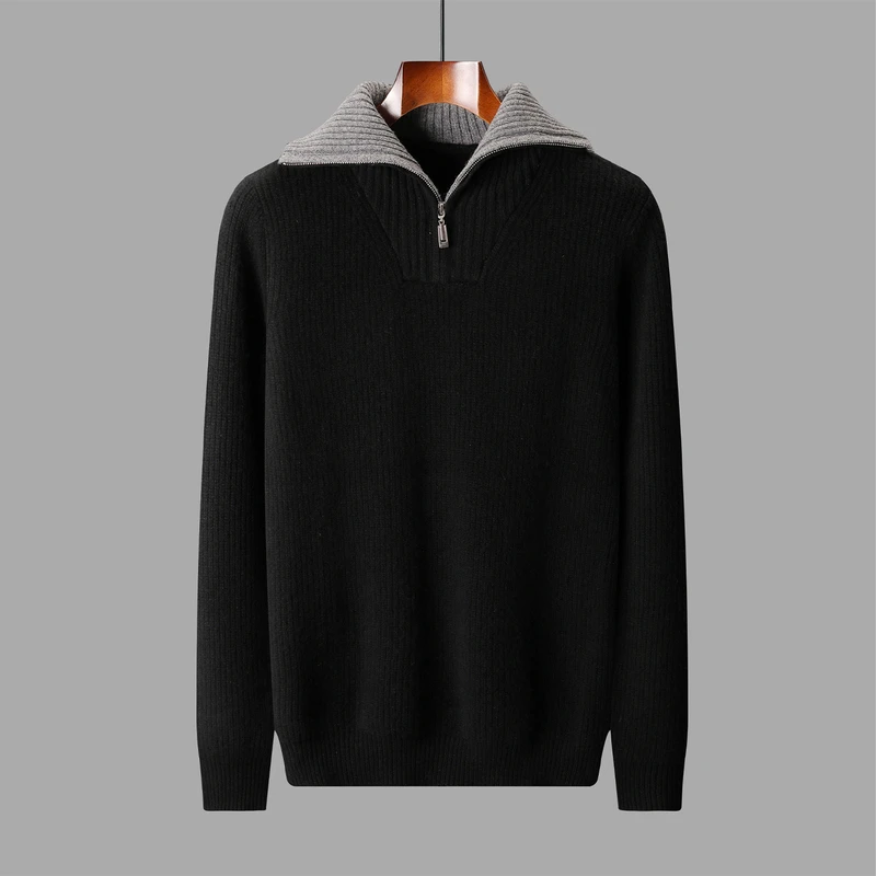 Maglione da uomo in lana 100% di alta qualità Colletto rovesciato Cerniere Pullover 2025 Autunno / Inverno Spessore morbido caldo Maglieria in cashmere Top 3