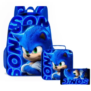2025 Nuovo arrivo Sonic School Bag Borsa per il pranzo Astuccio per matite Ragazzi Ragazze Uso quotidiano Libro Borse per libri di cartoni animati per bambini Regalo di Natale 1