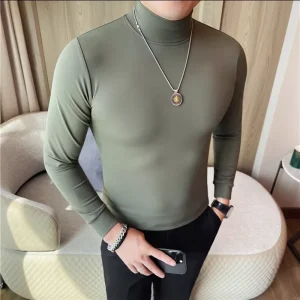 T-shirt a maniche lunghe a collo alto da uomo autunno inverno tinta unita slim fit casual top caldi T-shirt abbigliamento uomo 4XL-M 1