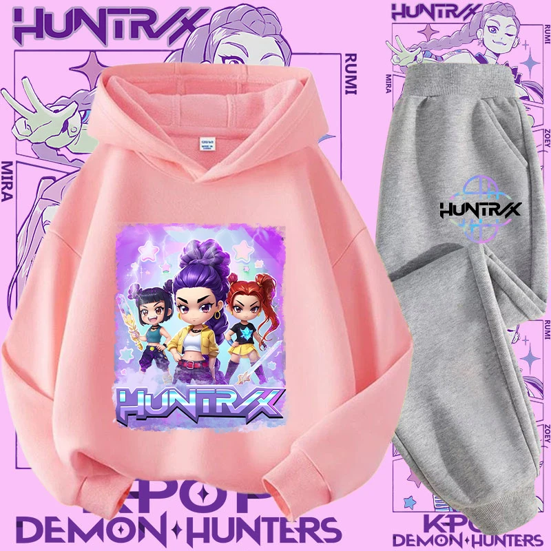 Camicia sportiva con stampa cartoon 2 pezzi Nuovo set maglione con cappuccio per bambini - K-pop Demon Hunter Girl Cute Casual Top per bambini 6