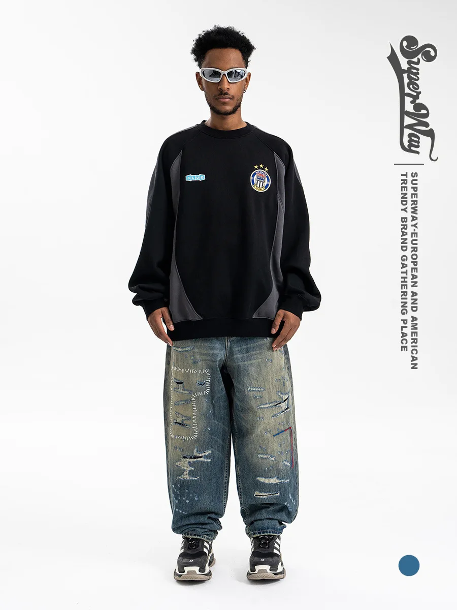 2025 Autunno/Inverno nuovi pantaloni casual realizzati pesanti di marca alla moda, jeans da uomo a gamba larga da cowshed 2