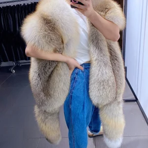 YOLOAgain 2025 Sciarpa di pelliccia di volpe reale di lusso calda invernale da donna Sciarpa di pelliccia di volpe naturale Scialle femminile 1