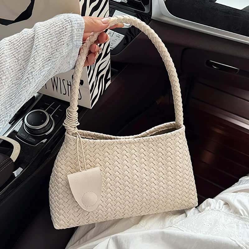 Borsa a tracolla con motivo intrecciato da donna Autunno e inverno Abbigliamento casual Borsa con manico a mano Borsa da ascella retrò alla moda con portamonete 1