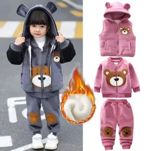 Bambino Inverno Addensare Set Ragazzi Abbigliamento caldo Vestito Ragazze Con cappuccio Velluto Tuta sportiva Top Pantaloni 3 pezzi Nuovi bambini Cappotto con cappuccio Abiti 1