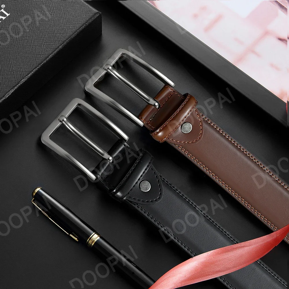 Cintura da lavoro da uomo premium in pelle bovina a doppio strato con fibbia ad ago con fibbia in metallo regolabile, disponibile in più colori 4