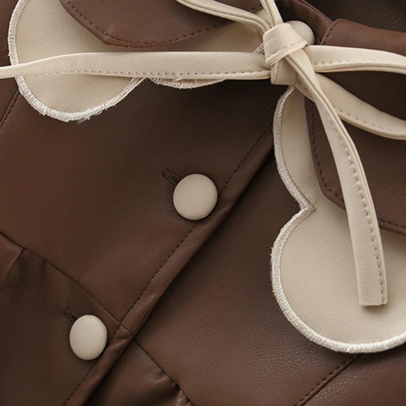 Primavera autunno neonato ragazza cappotti stile coreano vestiti del bambino moda PU carino fiocco bambola collare bambini giacca capispalla neonato BC1646 6