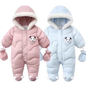 Cappotto invernale per bambini Simpatico panda pagliaccetto con guanti Neonato in cotone più velluto caldo tuta per bambini con cappuccio Set di abbigliamento infantile 0-18M 1