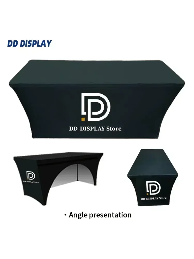 DD 4ft 6ft 8ft Logo personalizzato Spandex Copritavolo Tovaglia elasticizzata Hotel Banchetto Bancone espositivo di nozze Tovaglia decorativa 4