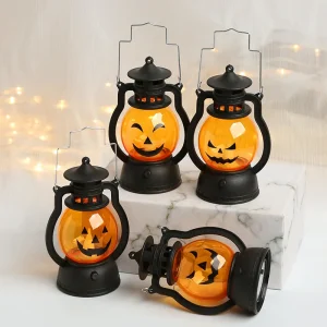 Halloween LED appeso zucca lanterna luce fantasma lampada a lume di candela retrò piccola lampada a olio festa di Halloween decorazioni per la casa oggetti di scena horror 1