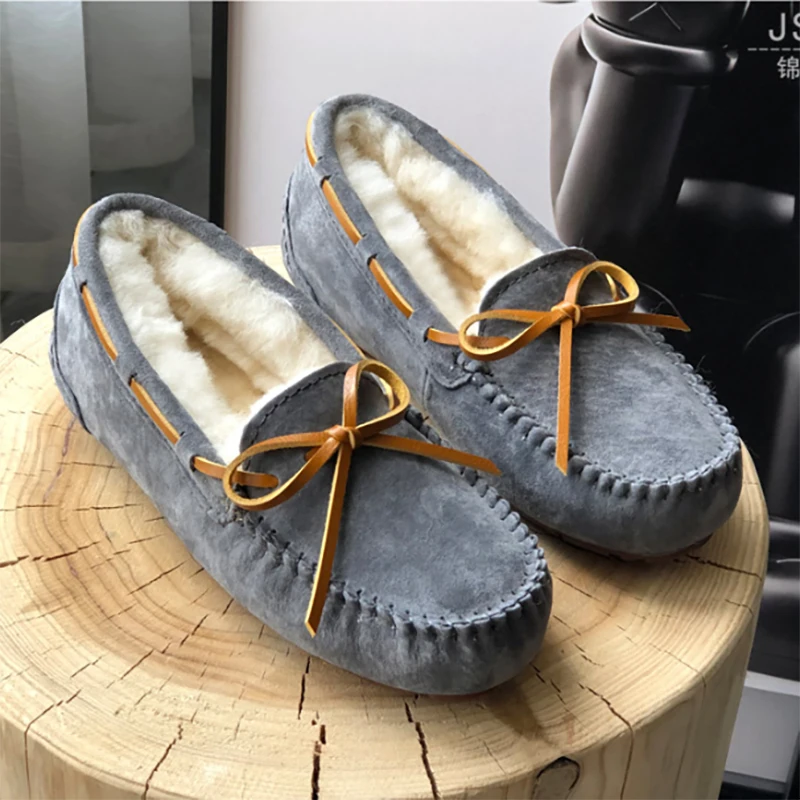 Nuove scarpe invernali piatte da donna in vera pelle di lana naturale al 100% mocassini da donna mocassini casual scarpe invernali taglie forti 4