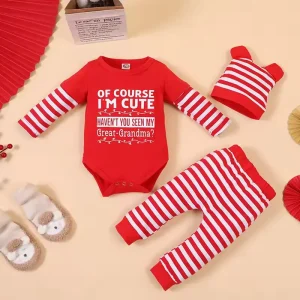 Neonato Ragazzo Ragazza Primavera Autunno Set di abbigliamento Body a maniche lunghe Pantaloni a righe bianche rosse Vestito natalizio Vestiti per bambini 1