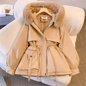 Cappotti moda autunno inverno donna giacche imbottite con coulisse coreana con cappuccio solido cappotto casual da strada femminile con zip Parka 1