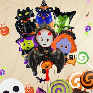10/30/50pcs Mini Elemento di Halloween Pipistrello della Morte Zucca Palloncini a Bobina in Alluminio Stile Casuale Decorazione della Festa di Halloween 1