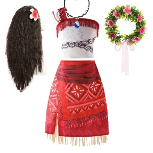 Nuovo Moana 2 Abito per Ragazze Spalla Singola Cosplay Vaiana Costume Kid Halloween Carnevale Principessa Abiti da Festa Vestito per Bambini 1