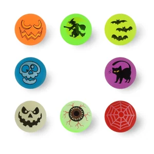 10-100pc Disegni a tema Halloween Luminoso Bagliore nel buio Palla che rimbalza Zucca Strega Bulbo oculare Ragnatela Pipistrello Teschio Fornitura per feste 1