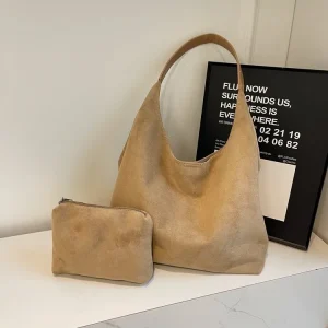 Borse rilassate di grande capacità, borse a tracolla per pendolari autunnali e invernali da donna, borse a secchiello in pelle scamosciata 1