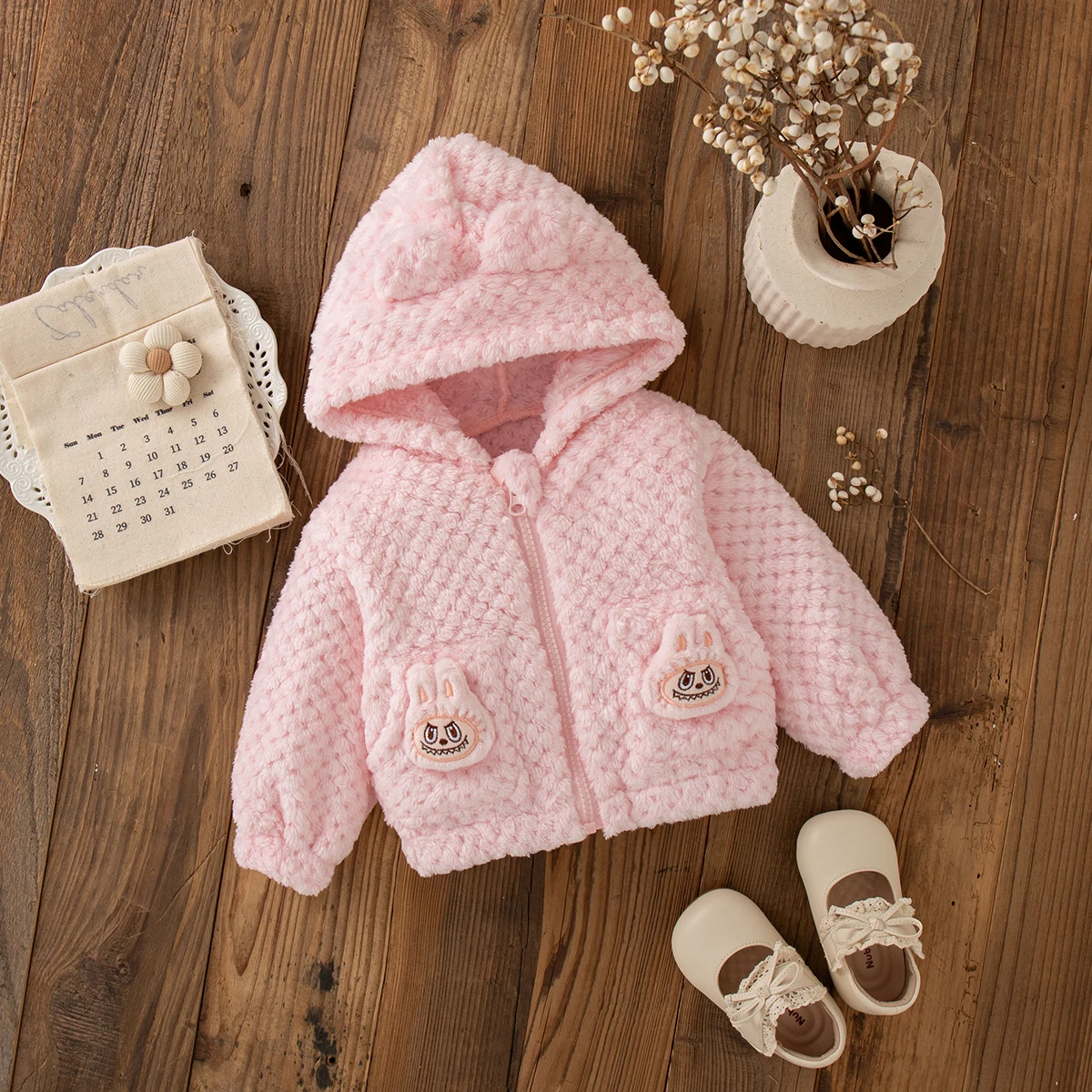 Nuovo cappotto autunnale antivento e caldo per bambina, abbigliamento per bambini con tasca simpatico cartone animato adatto per bambini di età compresa tra 0 e 3 anni 3