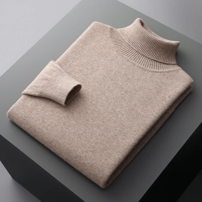 Autunno e inverno nuovo 100% pura lana merino pullover dolcevita da uomo maglione di cashmere addensato caldo sciolto tinta unita top 1