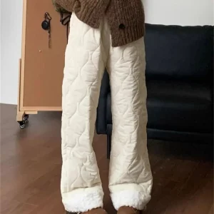 Moda Autunno Inverno Pantaloni caldi Donna Solid 2025 Nuovo in pantaloni dritti spessi Abbigliamento casual femminile Abbigliamento Lady Chic Pant 1