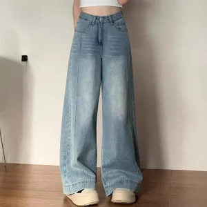 Jeans a gamba larga a vita alta Pantaloni a taglio dritto da donna per jeans dimagranti larghi a forma di pera taglie forti primavera nuovo stile 1