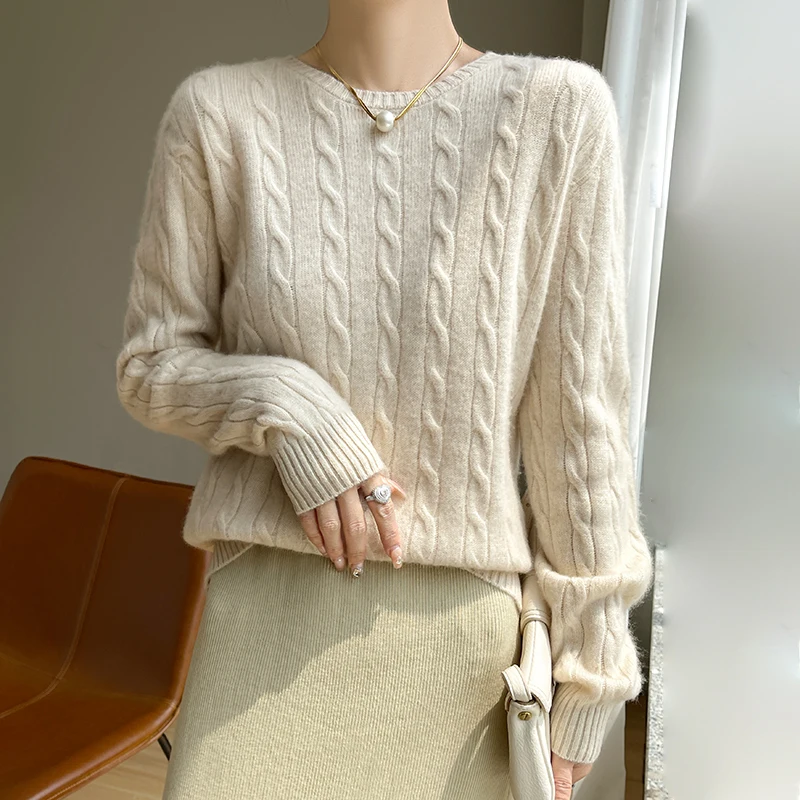 Autunno e inverno nuovo maglione lavorato a maglia di lana spessa girocollo Twist allentato moda maglia Bottoming Shirt Top 4