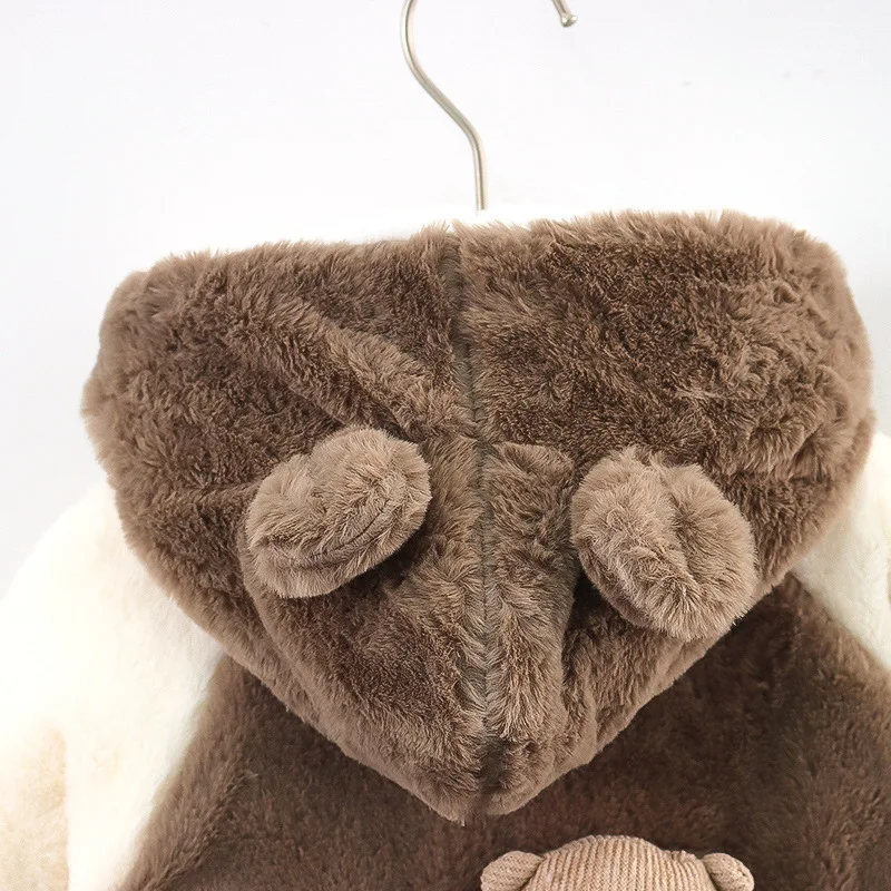 Giacca di pelliccia finta per neonati Patchwork cappotti con cappuccio spessi in velluto a doppia faccia autunno inverno tenere in caldo capispalla per bambini di 1-5 anni 5