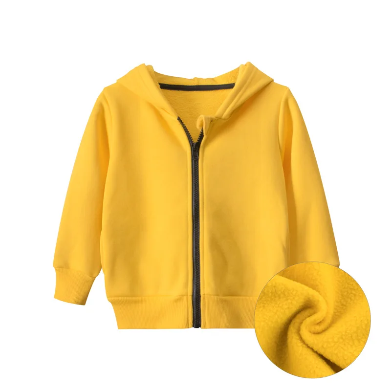 2024 Autunno Inverno Solido Felpa con cappuccio Vestiti per le ragazze dei ragazzi Cotone Cerniera Villus Casual Cappotto semplificato Felpa Abbigliamento 3