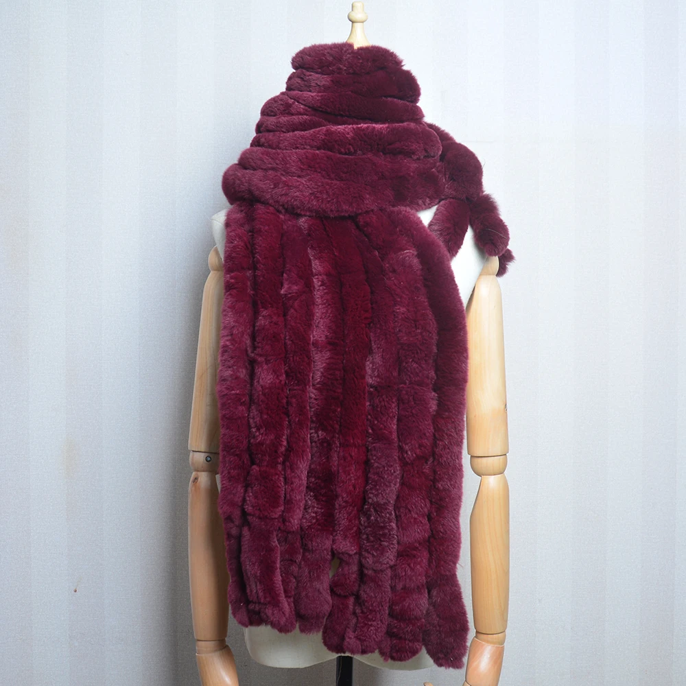 Sciarpa da donna di lusso Classica 8 barre verticali Sciarpa avvolgente Sciarpe lunghe Moda donna Inverno Sciarpe di pelliccia di coniglio Rex Sciarpe a scialle 3
