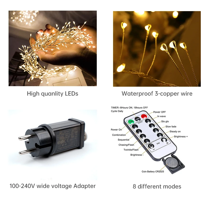 36M Cluster Filo d'argento Ghirlanda Luci della stringa Decorazione LED impermeabile per esterni Ghirlanda Spina 220V 8 modalità Lampada 4