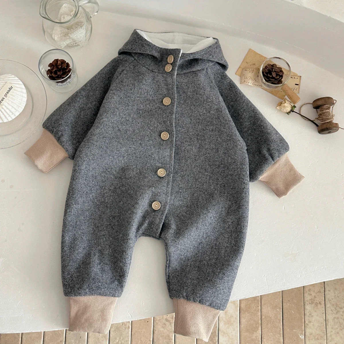 Tuta da bambina per neonato Tuta da gattonare in lana stampata arcobaleno Abbigliamento invernale con cappuccio carino 5