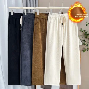 Pantaloni a gamba dritta autunno inverno taglie forti da donna taglie forti Pantaloni caldi casual foderati in pile per ragazze pesanti XXL XXXL XXXXL 1