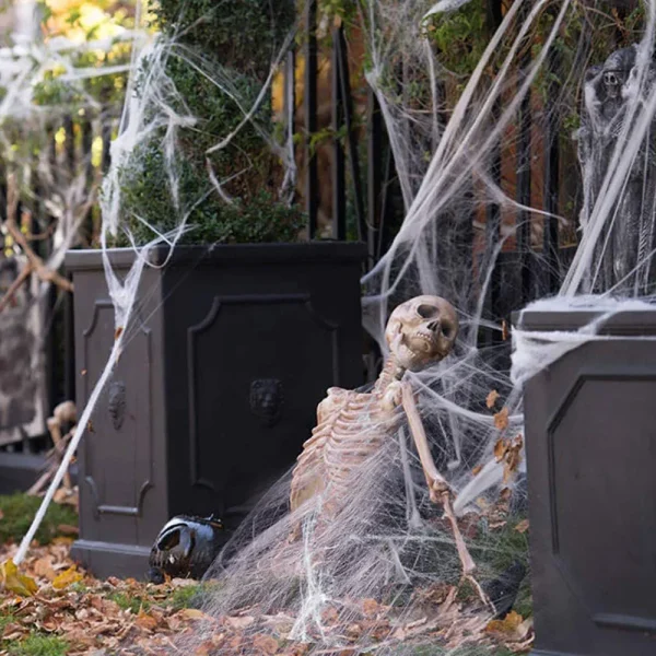Decorazione di Halloween Ragnatela, Ragnatela artificiale, Ragnatela elastica con ragno, Decorazioni per la casa della casa stregata gotica horror 4
