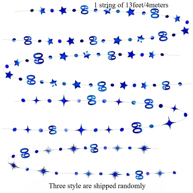 Decorazioni blu per il 60° compleanno Numero 60 Cerchio Dot Twinkle Star Ghirlanda Banner Sfondo per forniture per feste di 60° compleanno 2