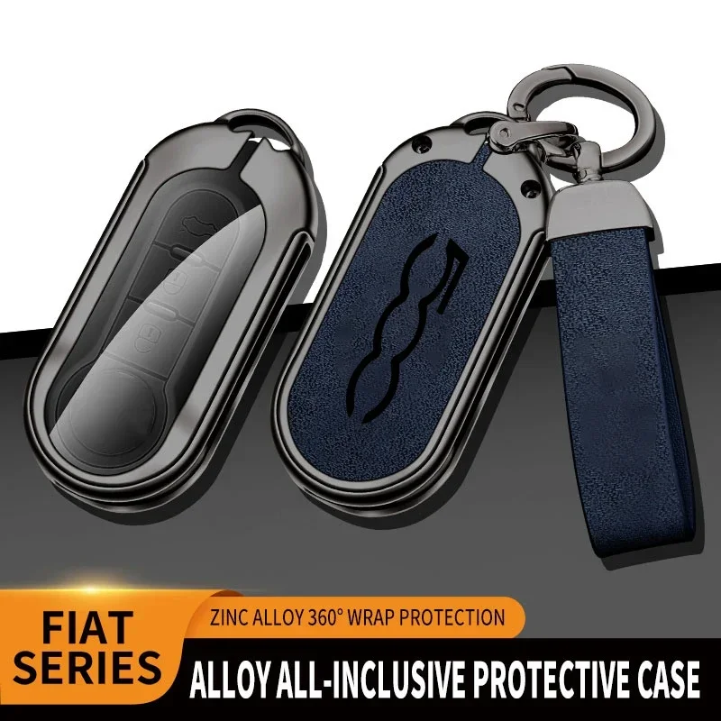 Adatto per Fiat 500 500C 500L 500X copertura protettiva per chiave auto in pelle di alta qualità in lega di zinco accessori auto 3