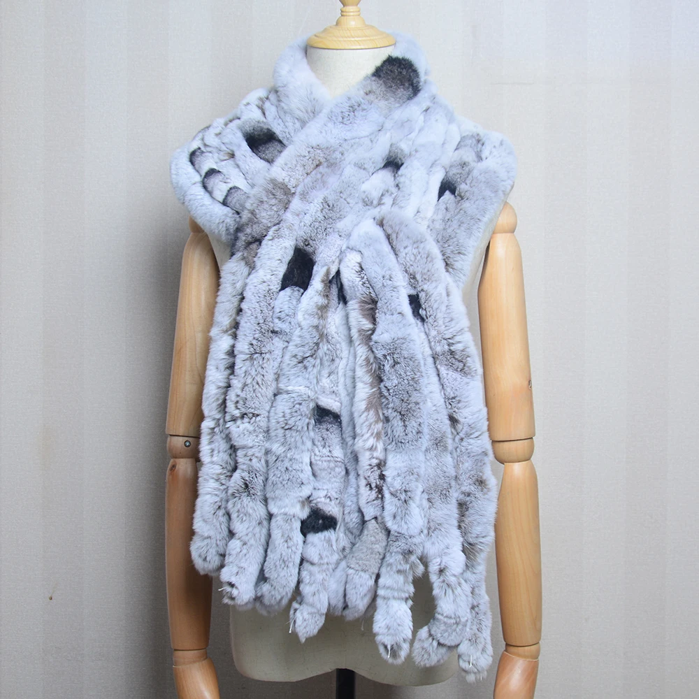 Sciarpa da donna di lusso Classica 8 barre verticali Sciarpa avvolgente Sciarpe lunghe Moda donna Inverno Sciarpe di pelliccia di coniglio Rex Sciarpe a scialle 4
