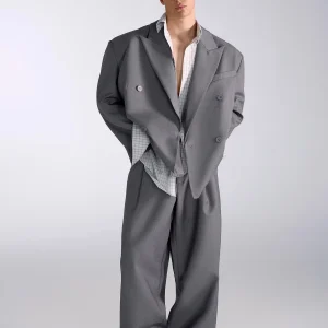 Mauroicardi Primavera Autunno Lungo Baggy Nero Pantaloni a Gamba Larga da Uomo a Vita Alta Allentato Casual di Lusso Mens Designer Abiti Grigi 2025 1