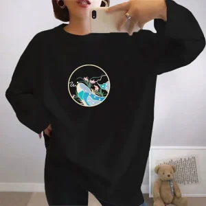 2025 Autunno New Chic Stampato Casual T-shirt in puro cotone Donna O-Collo Pullover Top stile preppy vintage 1