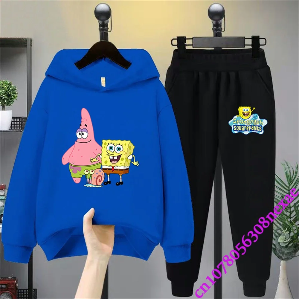 Spongebob primavera e autunno abbigliamento per bambini ragazzi e ragazze maglione vestito 2 pezzi stampa cartone animato maglione abbigliamento sportivo pantaloni 2