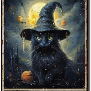 Targhe in metallo Gatto nero Strega Halloween Ciao oscurità Il mio vecchio amico Targhe in metallo retrò Targa retrò Poster da cucina Cafe Bar Pub Store 1