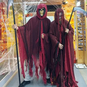 Costume cosplay mantello di Halloween Costume cosplay unisex horror gotico nero con cappuccio Abito in maschera di Halloween Puntelli per feste del giorno dei morti 1